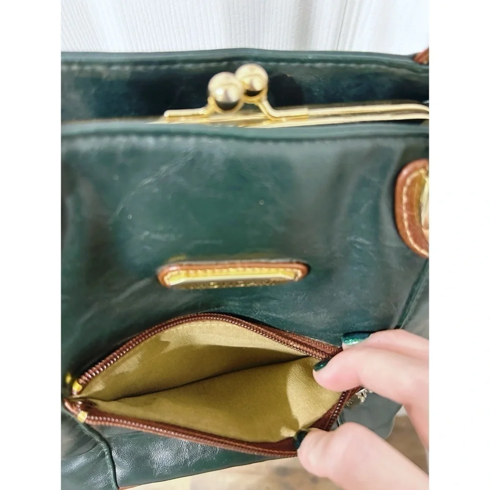 Mondani Vintage Style Purse in Forest Green and Cognac Brown